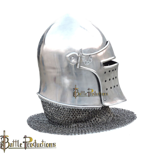 Medieval Visored Barbuta Helmet with Aventail (BPHL2381) - Image 4