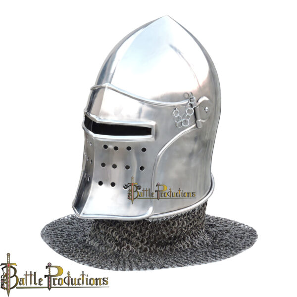 Medieval Visored Barbuta Helmet with Aventail (BPHL2381) - Image 3