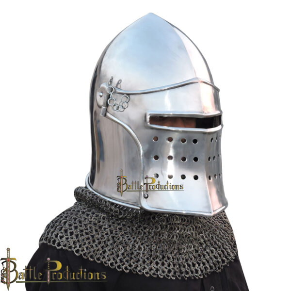 Medieval Visored Barbuta Helmet with Aventail (BPHL2381) - Image 2