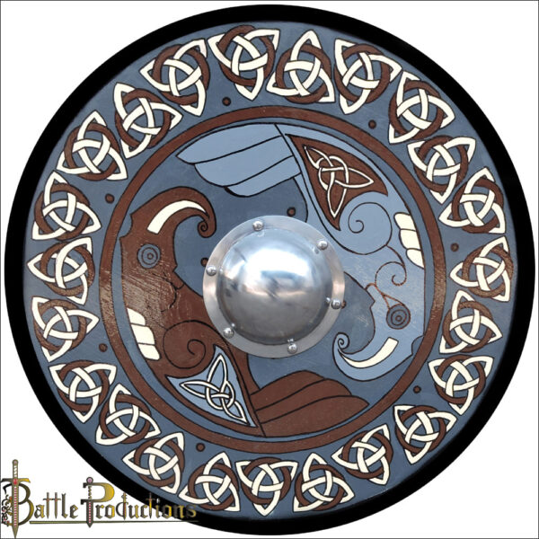 Medieval Round Viking Shield with Stylized Eagle Decors