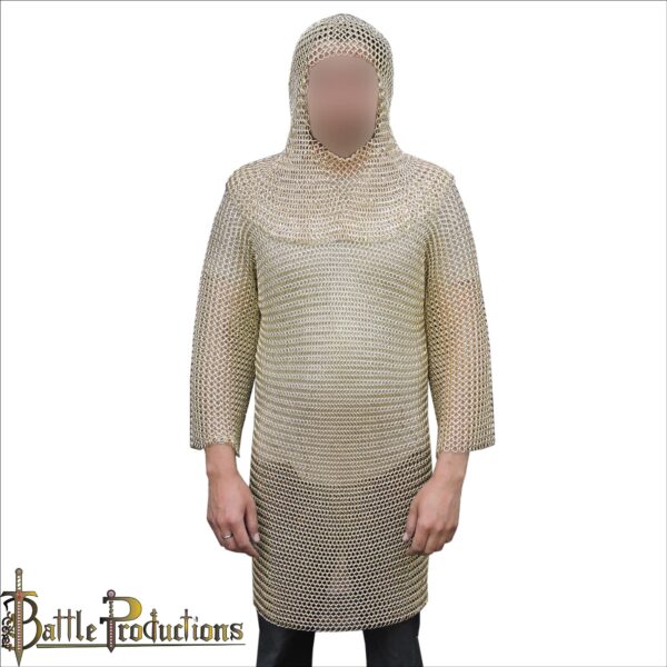 Medieval Butted Coif and Full Sleeves Chainmail Hauberk