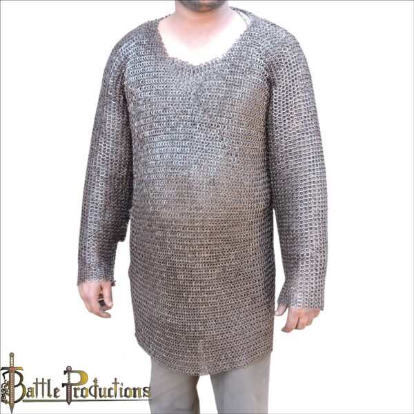 Medieval Riveted Flat Rings Full Sleeves Chainmail Hauberk - Image 2