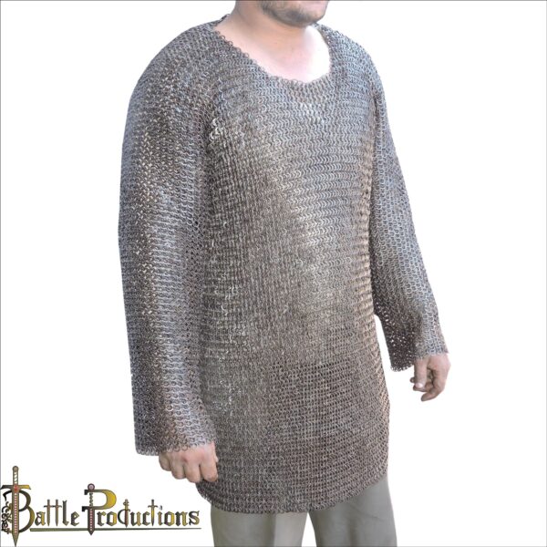 Medieval Riveted Flat Rings Full Sleeves Chainmail Hauberk - Image 3