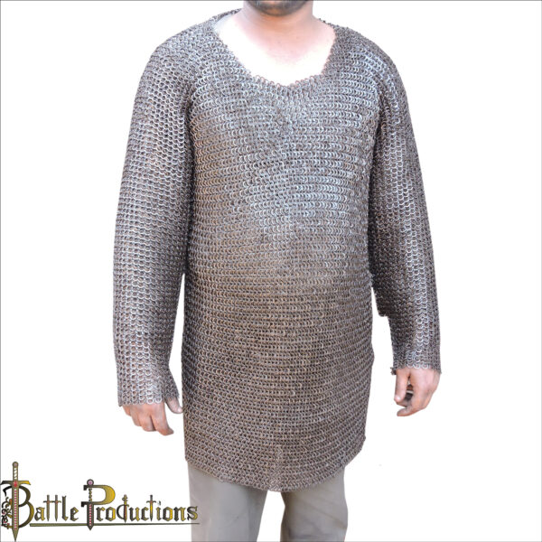 Medieval Riveted Flat Rings Full Sleeves Chainmail Hauberk