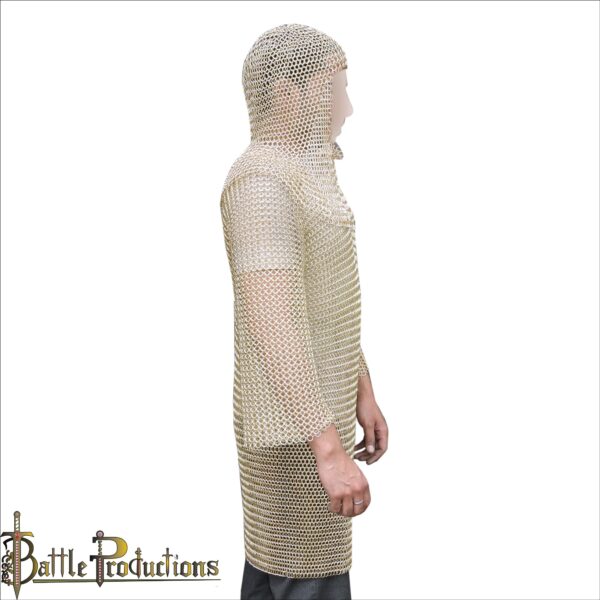 Medieval Butted Coif and Full Sleeves Chainmail Hauberk - Image 4