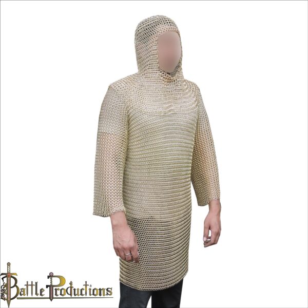 Medieval Butted Coif and Full Sleeves Chainmail Hauberk - Image 2