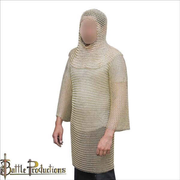 Medieval Butted Coif and Full Sleeves Chainmail Hauberk - Image 3