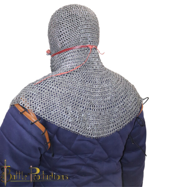 Medieval Round Ring Riveted Chainmail Coif with Mask - Image 9