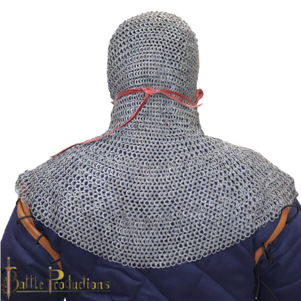 Medieval Round Ring Riveted Chainmail Coif with Mask - Image 10