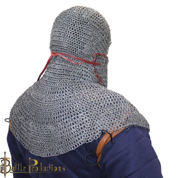 Medieval Round Ring Riveted Chainmail Coif with Mask - Image 8