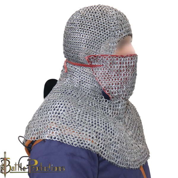 Medieval Round Ring Riveted Chainmail Coif with Mask - Image 6