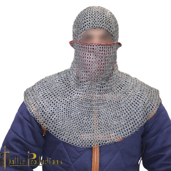 Medieval Round Ring Riveted Chainmail Coif with Mask - Image 5