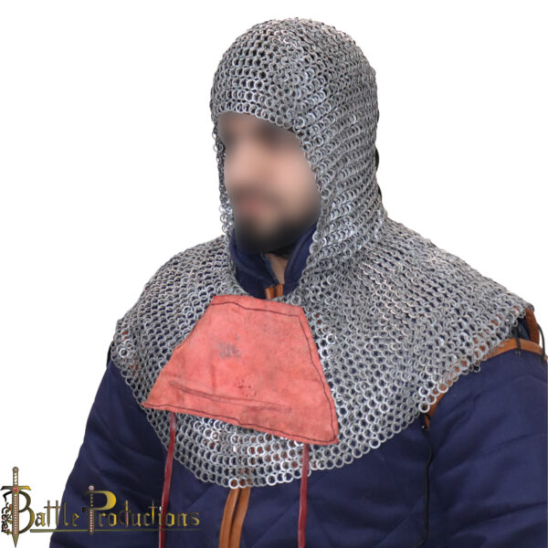 Medieval Round Ring Riveted Chainmail Coif with Mask - Image 3