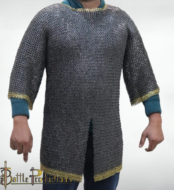 Medieval Flat Ring Riveted Full Sleeves Chainmail Hauberk