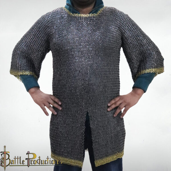 Medieval Flat Ring Riveted Full Sleeves Chainmail Hauberk - Image 4