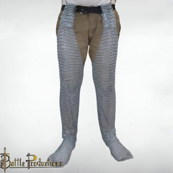 Medieval Butted Chainmail Chausses with Integrated Foot Protection Leggings