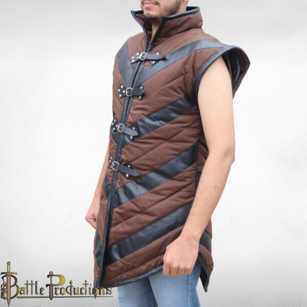 Medieval Sleeveless Padded Gambeson with Leather Accents - Image 4