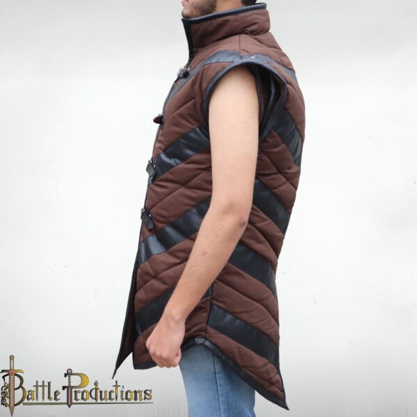 Medieval Sleeveless Padded Gambeson with Leather Accents - Image 6