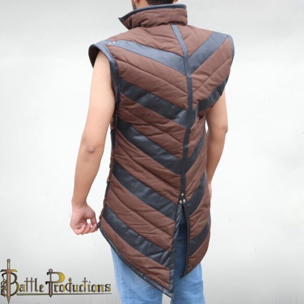 Medieval Sleeveless Padded Gambeson with Leather Accents - Image 7