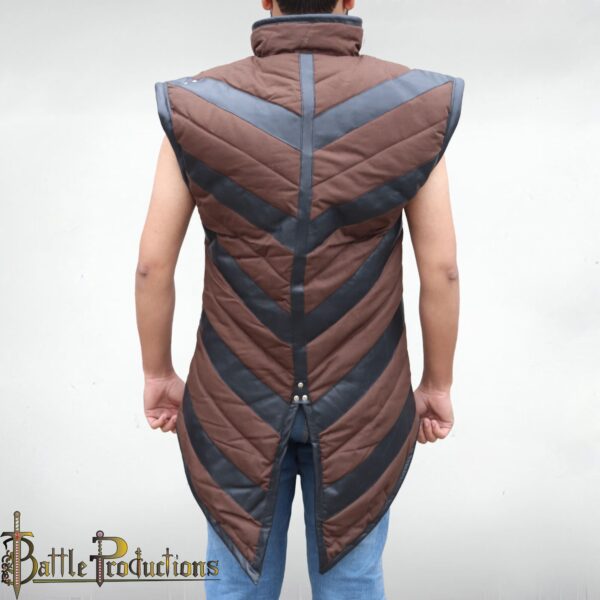 Medieval Sleeveless Padded Gambeson with Leather Accents - Image 8