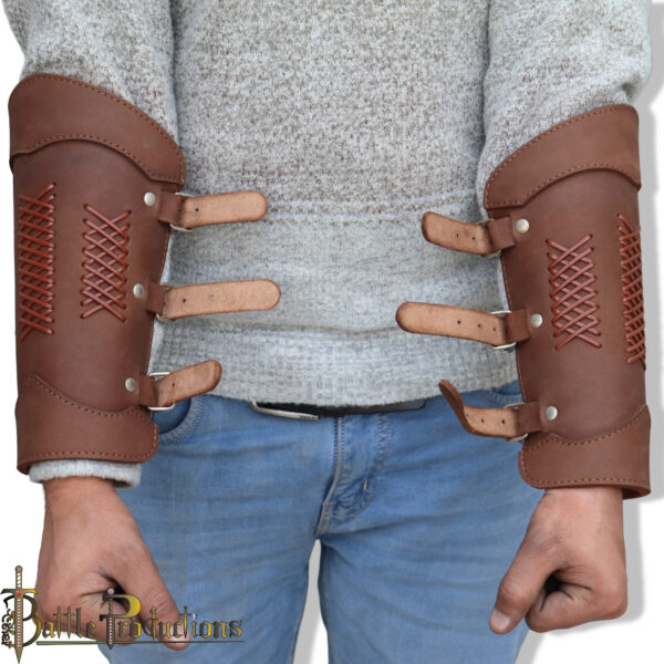 Leather Bracers with Cross-Lace Design - Image 3