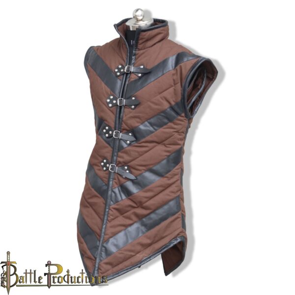 Medieval Sleeveless Padded Gambeson with Leather Accents - Image 11