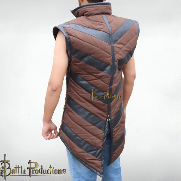 Medieval Sleeveless Padded Gambeson with Leather Accents - Image 10