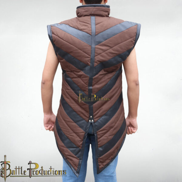 Medieval Sleeveless Padded Gambeson with Leather Accents - Image 11