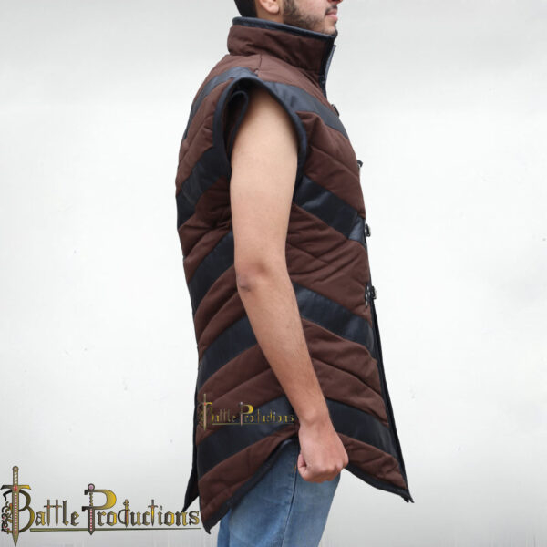 Medieval Sleeveless Padded Gambeson with Leather Accents - Image 8