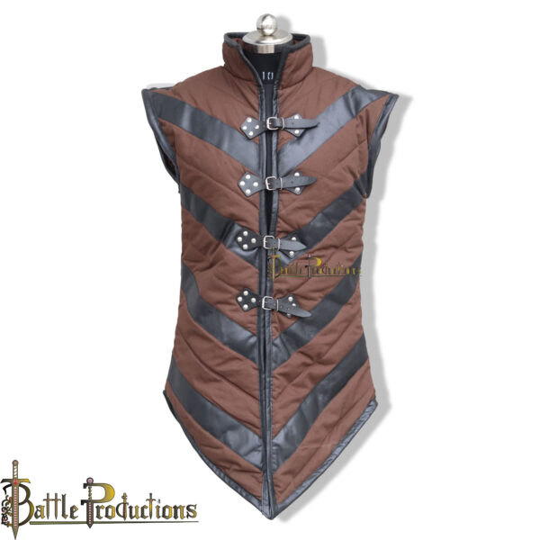 Medieval Sleeveless Padded Gambeson with Leather Accents - Image 2