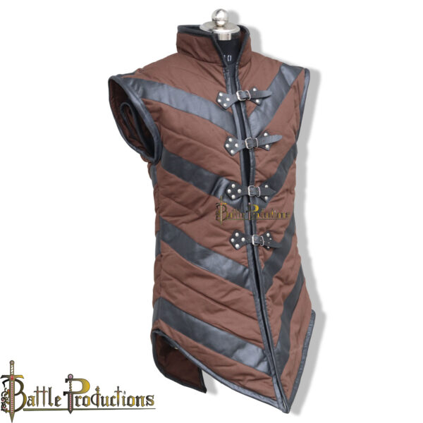 Medieval Sleeveless Padded Gambeson with Leather Accents