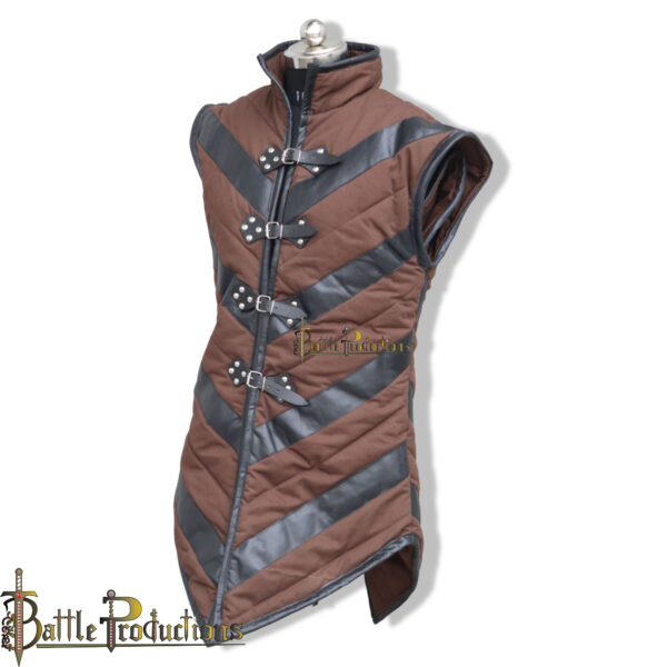 Medieval Sleeveless Padded Gambeson with Leather Accents - Image 3