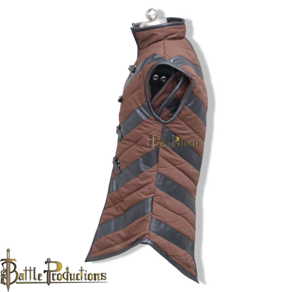 Medieval Sleeveless Padded Gambeson with Leather Accents - Image 4