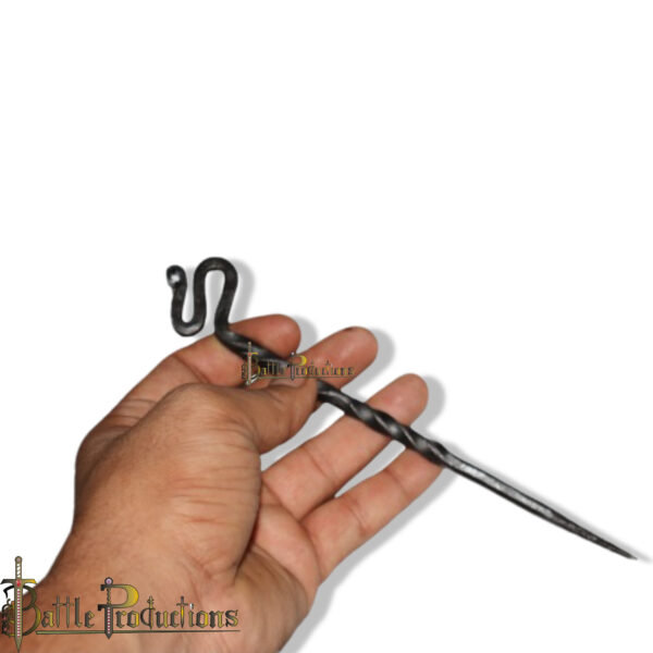 Hand-Forged Iron Hair Stick – Twisted Design with Serpent Motif - Image 4