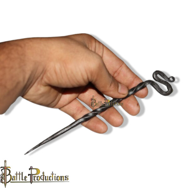 Hand-Forged Iron Hair Stick – Twisted Design with Serpent Motif - Image 3