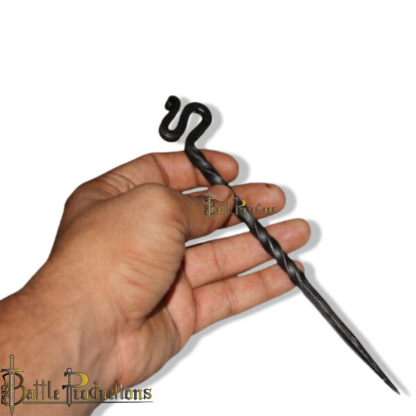 Hand-Forged Iron Hair Stick – Twisted Design with Serpent Motif - Image 2